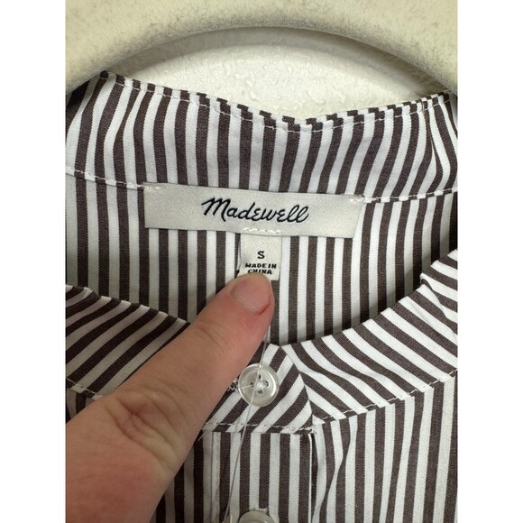 Madewell Small Shirt Dress Striped Dark Carob Front Button Cotton Poplin NWT - Picture 10 of 14